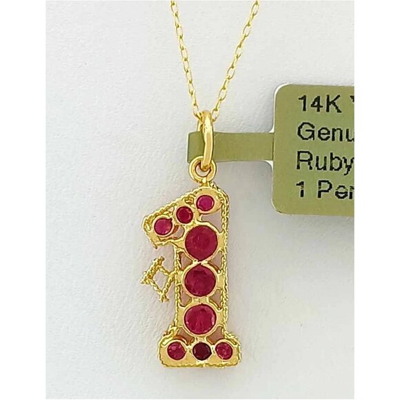 Genuine 0.42 Cts Ruby #1 Pendant 14k Yellow Gold